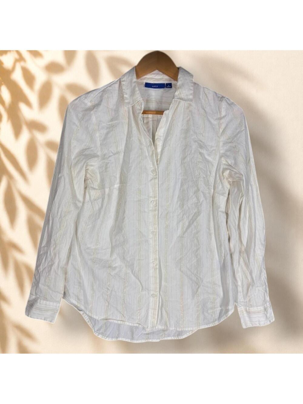 Apt. 9 Shirt Women S Small White Striped Button Up Collared Long Sleeve Cotton